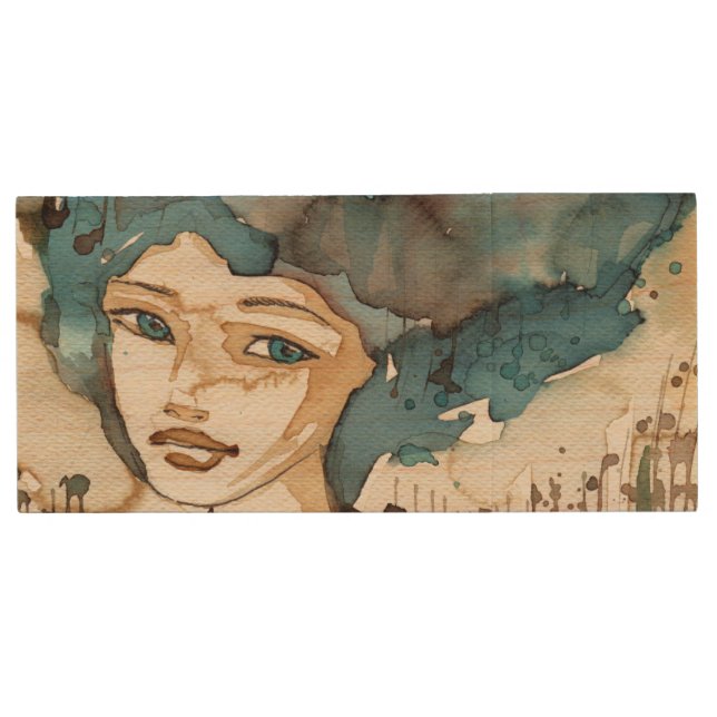 Blue Woman Wood Flash Drive (Front)