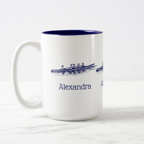 Blue Women Rowing Rowers Crew Team Water Sports Two_Tone Coffee Mug