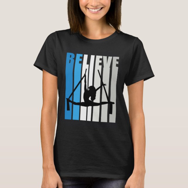 Blue Womens Believe Air Dancer Motivational Retro  T-Shirt (Front)