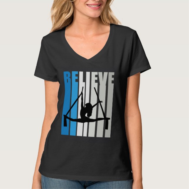Blue Womens Believe Air Dancer Motivational Retro  T-Shirt (Front)