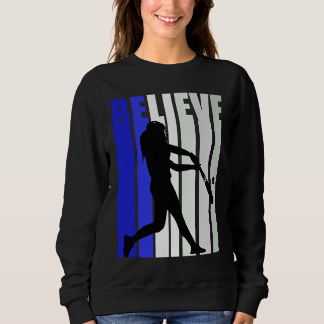 Blue Womens Believe Baseball Inspirational Softbal Sweatshirt (Front)