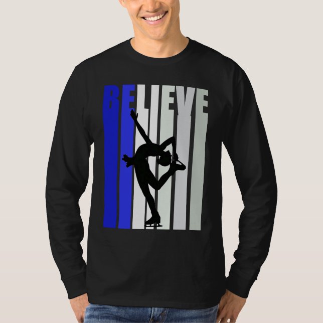 Blue Womens Believe Ice Skating Inspirational Squa T-Shirt (Front)