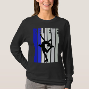 Blue Womens Believe Ice Skating Inspirational Squa T-Shirt