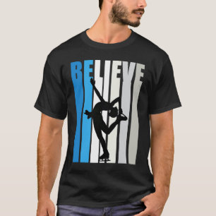 Blue Womens Believe Ice Skating Motivational Retro T-Shirt