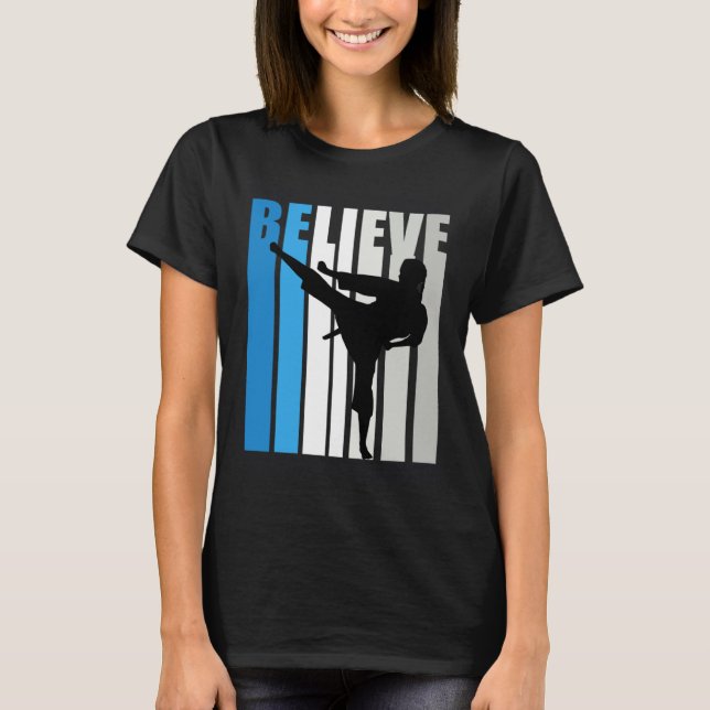 Blue Womens Believe Jiu Jitsu Motivational Retro G T-Shirt (Front)