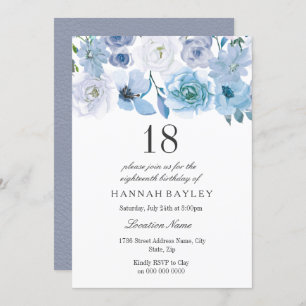 Blue Wonderland Girls 18th Birthday party Invite