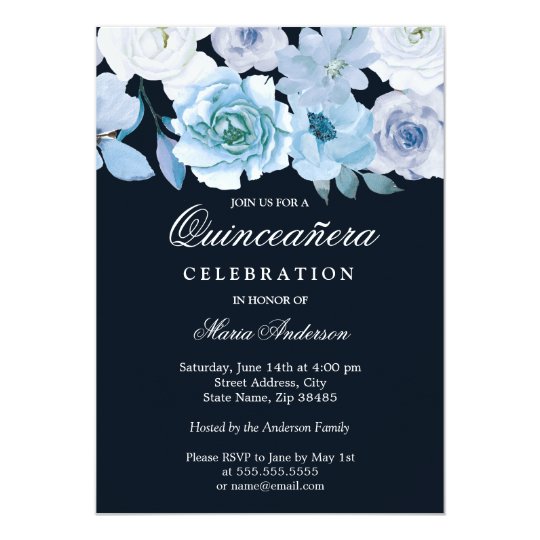 Blue Wonderland Gray Floral Quinceanera Party Invitation | Zazzle.com