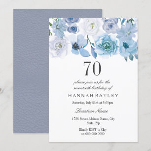 Blue Wonderland Gray Flower 70th Birthday Invite