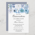 Blue Wonderland Gray Flower Quinceanera Invite