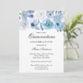 Blue Wonderland Gray Flower Quinceanera Invite (Standing Front)