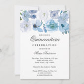 Blue Wonderland Gray Flower Quinceanera Invite (Front)