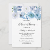 Blue Wonderland Gray Flower Sweet Sixteen Invite (Front)