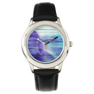 Blue Wood Abstract Painting Watch