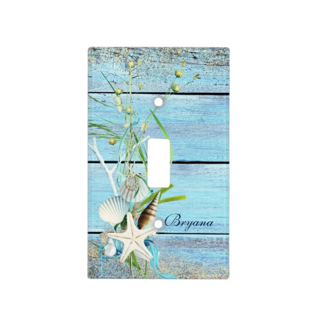 Blue Wood Beach Tropical Light Switch Cover (Front)