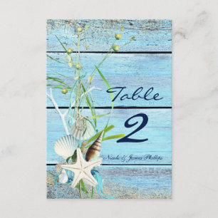 Blue Wood Beach Tropical Wedding Table Number Card