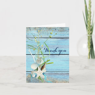 Blue Wood Beach Tropical Wedding Thank You Card