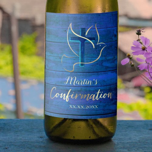 blue wood Confirmation Wine Label