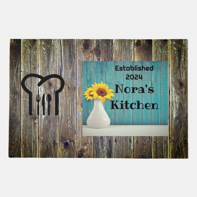 Blue Wood Daisy Doormat (Front)