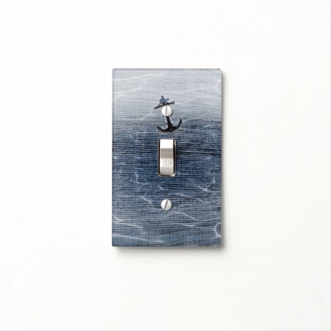 Blue Wood Elegant Nautical Beach Anchor Sea Water Light Switch Cover (In Situ)