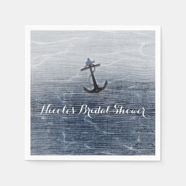 Blue Wood Elegant Nautical Beach Sea Engagement Napkins (Front)