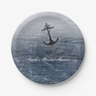 Blue Wood Elegant Nautical Beach Sea Party Custom Paper Plates