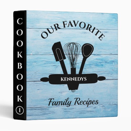 Blue Wood Family Recipe Personalized Cookbook 3 Ring Binder