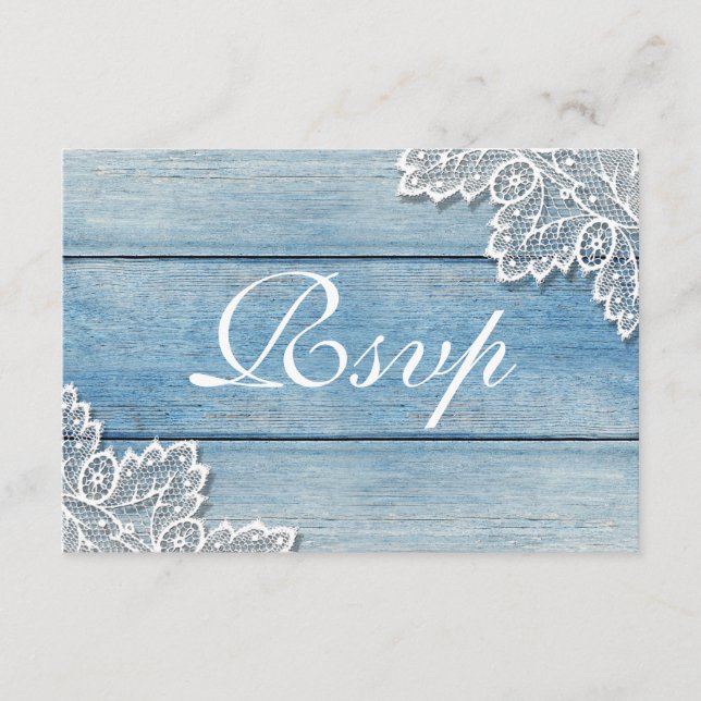 Blue Wood Grain and Lace Rsvp Card (Front)