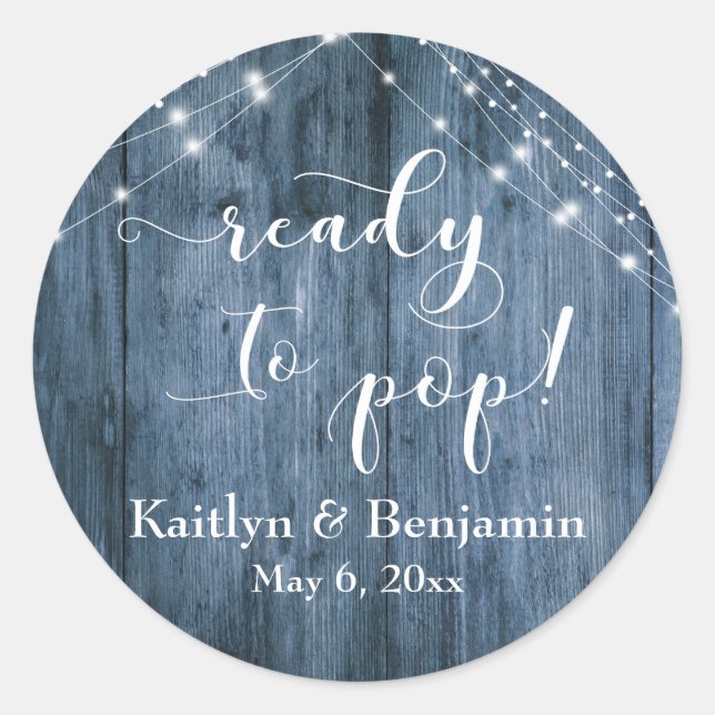 Blue Wood & Light Strings Ready to Pop! Classic Round Sticker (Front)