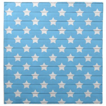 Blue Wood Look With Rows Of White Stars Cloth Napkin by JLBIMAGES at Zazzle