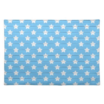 Blue Wood Look With Rows Of White Stars Cloth Placemat by JLBIMAGES at Zazzle