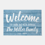 Blue Wood Nautical Beach House Family Year Est  Doormat