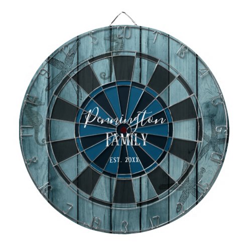 Blue Wood Ocean Life Custom Family Name  Dart Board