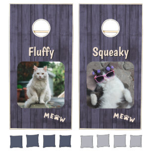 Blue Wood Personalized Cat Photo Board Cornhole Set