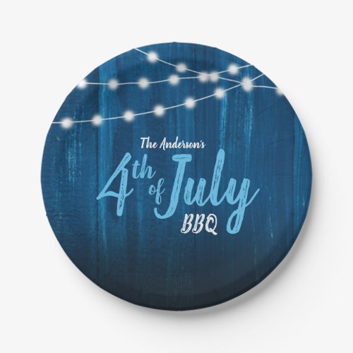 Blue Wood Rustic Light 4th of July BBQ Paper Plates