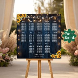 Blue Wood String Lights 13 Tables Wedding Seating Foam Board