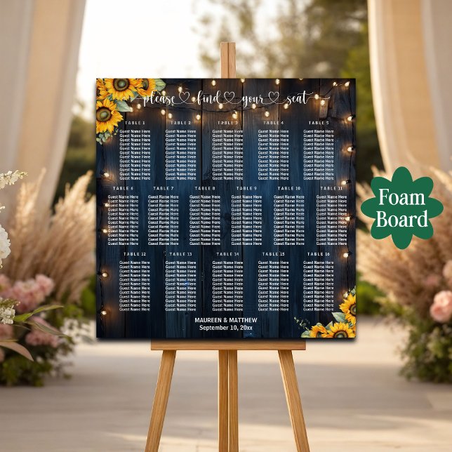Blue Wood String Lights 16 Tables Wedding Seating Foam Board (Creator Uploaded)