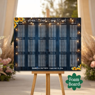 Blue Wood String Lights 18 Tables Wedding Seating Foam Board
