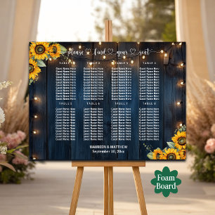 Blue Wood String Lights 8 Tables Wedding Seating Foam Board