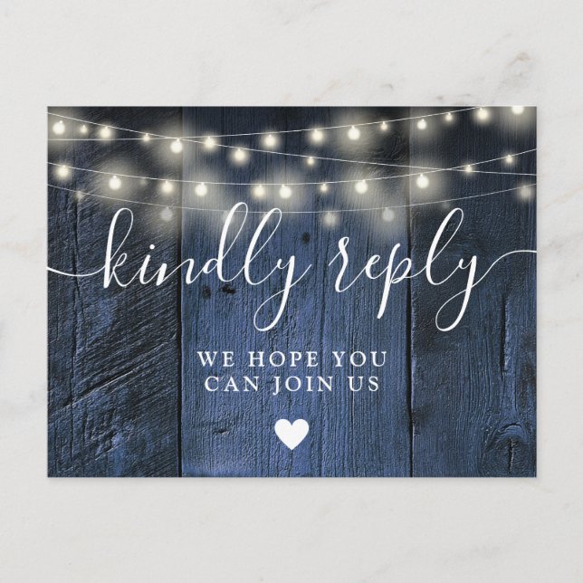 Blue Wood String Lights Song Request RSVP Postcard (Front)