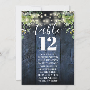 Blue Wood String Lights Table Number Seating Chart
