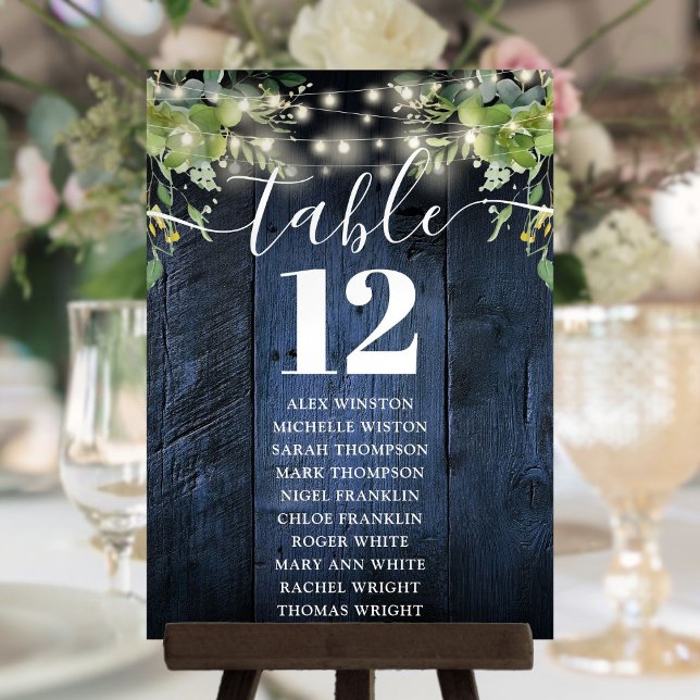 Blue Wood String Lights Table Number Seating Chart (Creator Uploaded)