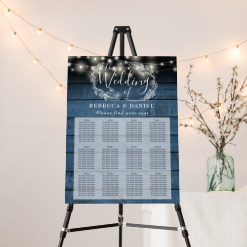 Blue Wood String Lights Wedding Seating Plan Chart Foam Board