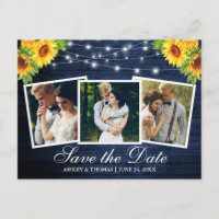 Blue Wood Sunflower Floral 3 Photo Save The Date