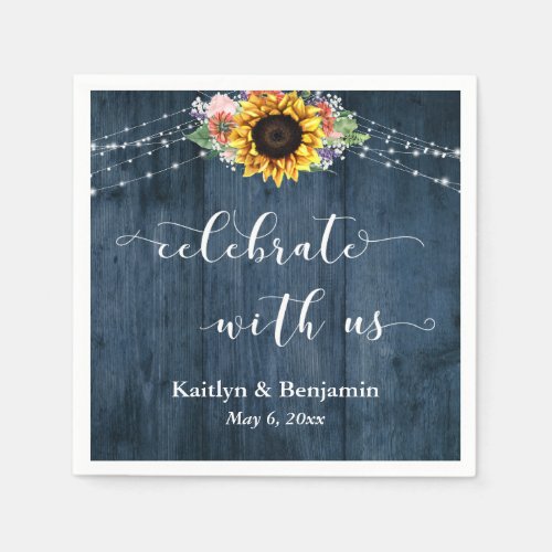 Blue Wood Sunflower Lights Celebrate with Us Napkins