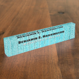 Blue Wood Vertical Slats Office  Desk Name Plate