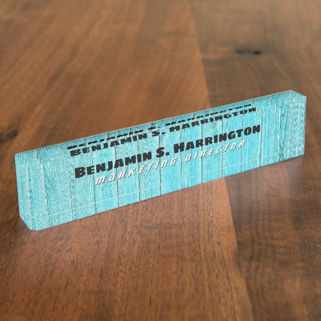 Blue Wood Vertical Slats Office  Desk Name Plate (Side)