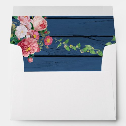 Blue Wood Vintage Roses  5x7 Wedding Invitation Envelope