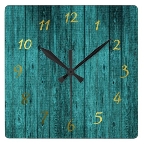 blue wood watches square wall clock