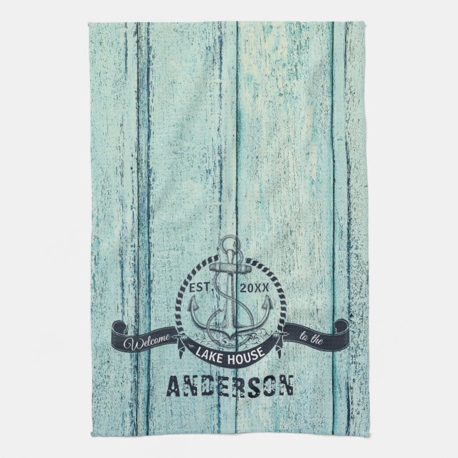 Blue Wood Welcome to the Lake House Kitchen Towel (Vertical)