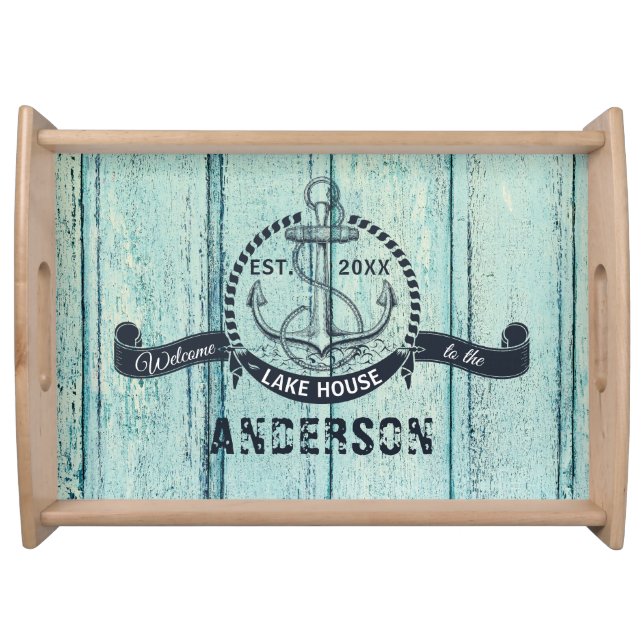 Blue Wood Welcome to the Lake House Serving Tray (Front)